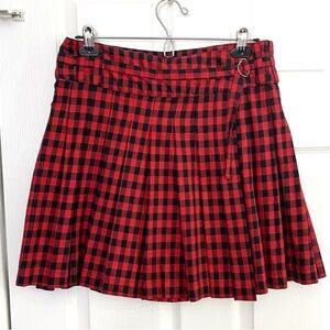 French Connection Red and Black Checkered Pleated Mini Skirt
